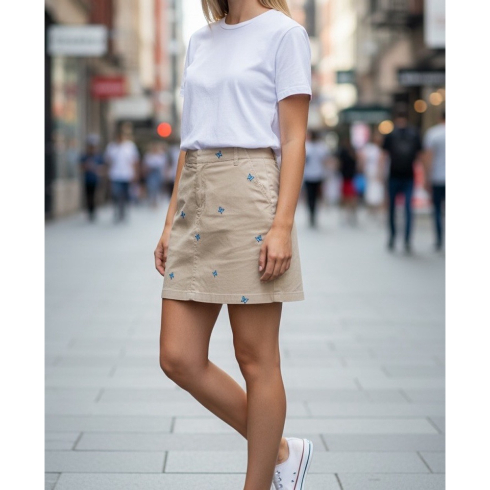 J. Crew Women’s Butterfly Embroidered Chino Mini Skirt Khaki - Size 2